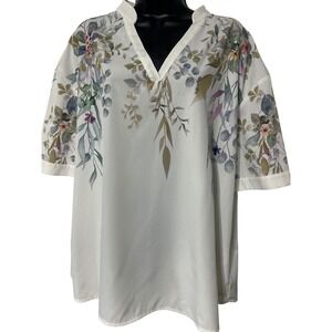 Emery Rose Womens XL Floral‎ Print Short Sleeve V Neck Tunic Top